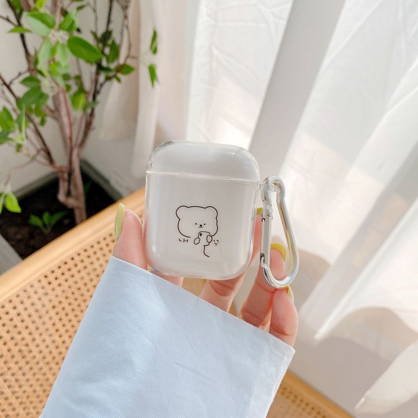 Bear Print Transparent AirPods Earphone Case Skin