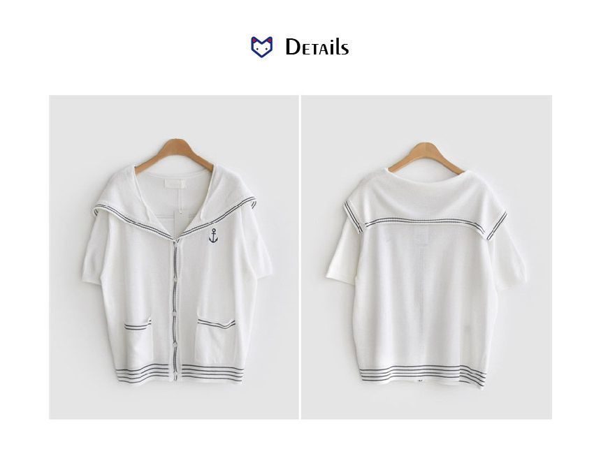 Striped Sailor Collar Short-Sleeve Knit Top