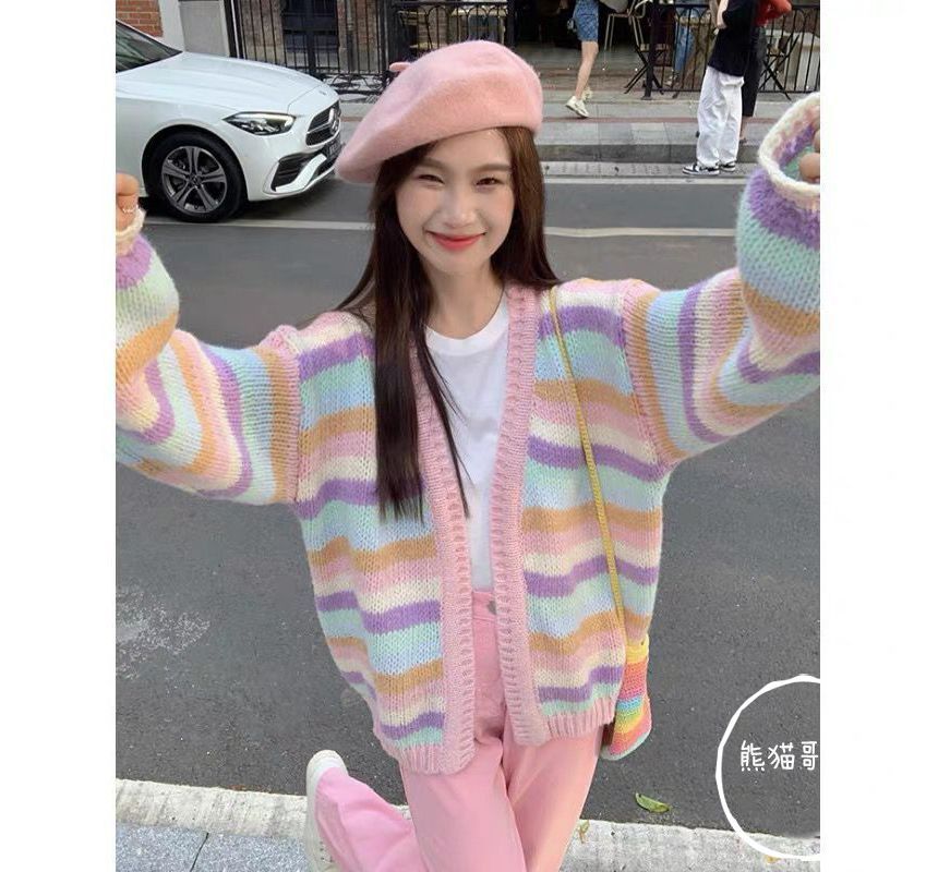 Color Block Striped Knit Jacket