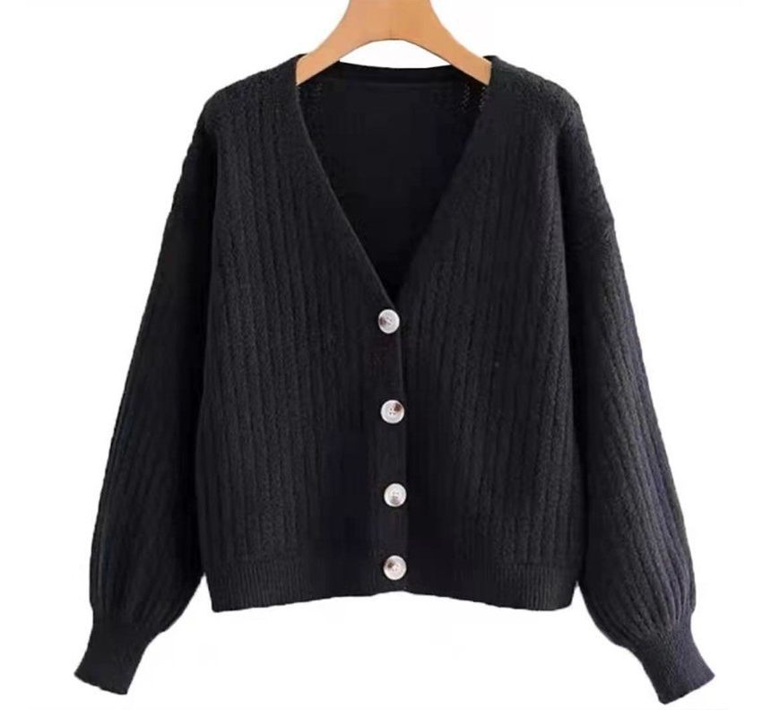 V-Neck Solid Lace Knit Sweater