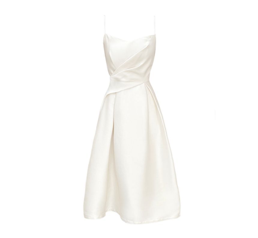 Thin Strap Solid Midi A-Line Dress