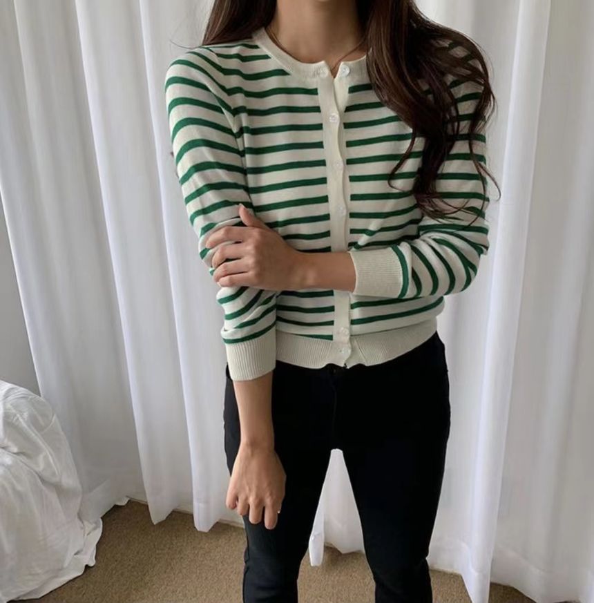 Striped Button-Up Cardigan