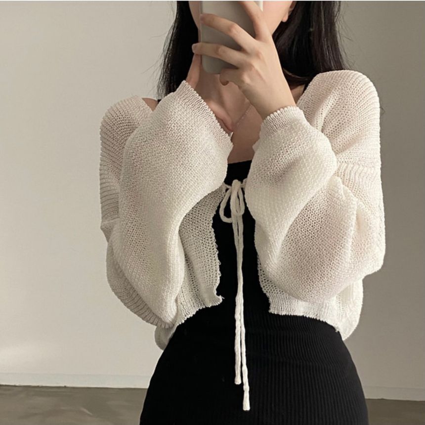 Cropped V-Neck Tie Front Cardigan