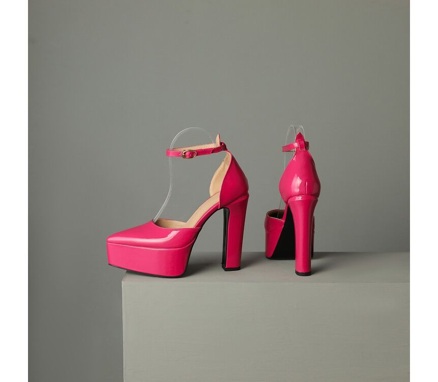Pointy Toe Platform Chunky Heel Sandals - Ankle Strap