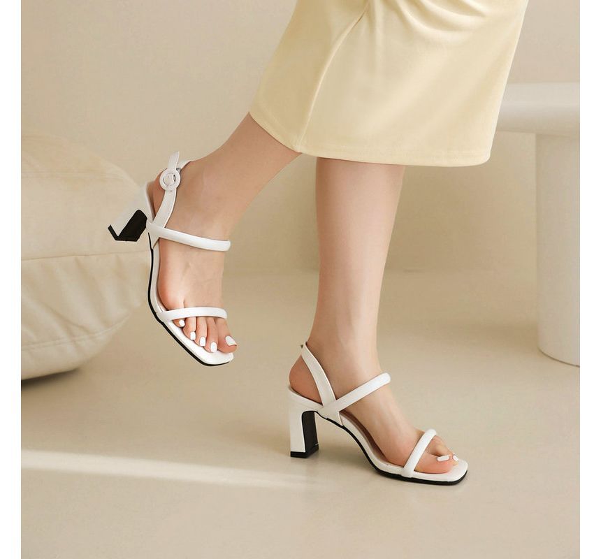 Chunky Heel Square Toe Ankle Strap Sandals - Block