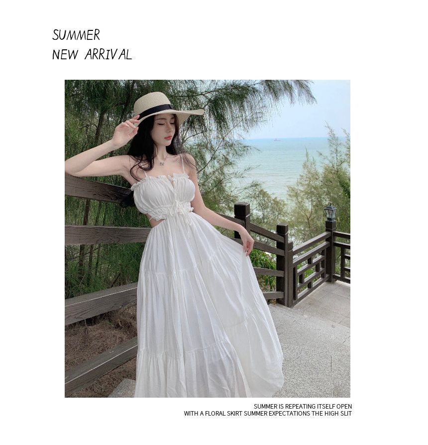 Cutout Tiered Maxi A-Line Sundress with Thin Straps