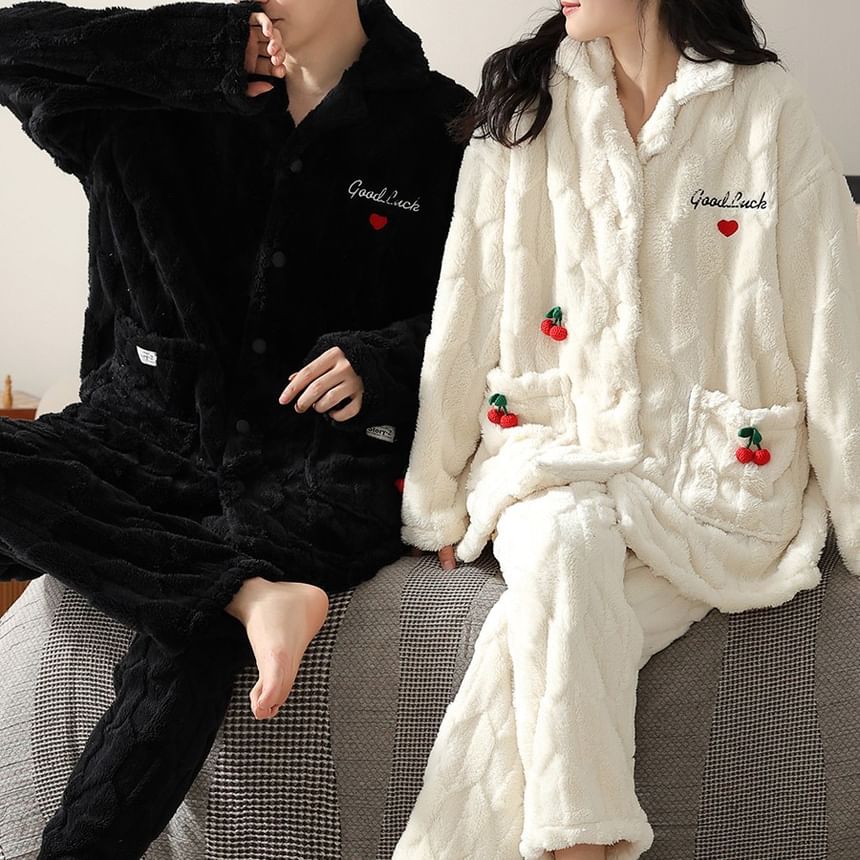 Couple Matching Loungewear Set : Fleece Print Long-Sleeve Shirt & Pants
