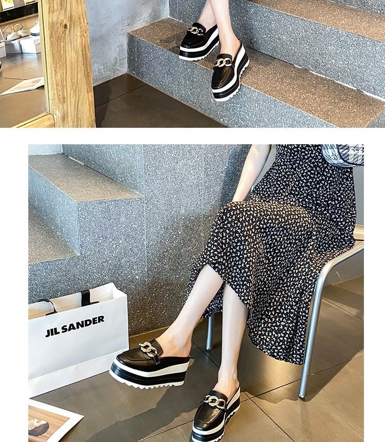 Chain Detail Loafer Platform Mules