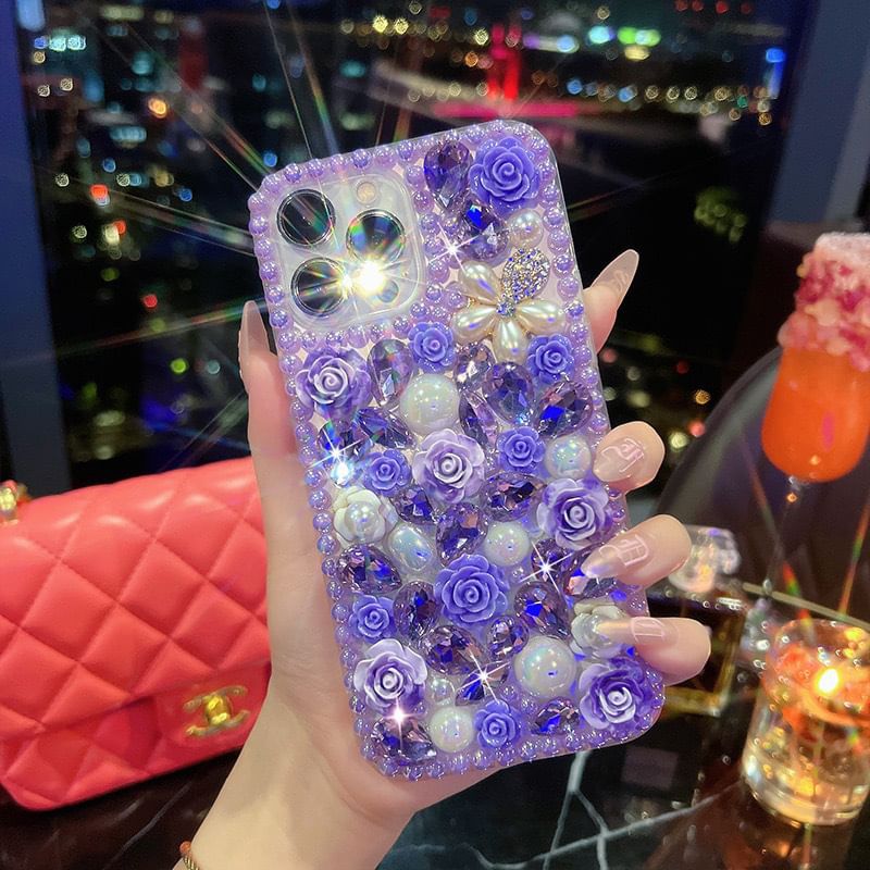 Floral Rhinestone Phone Case