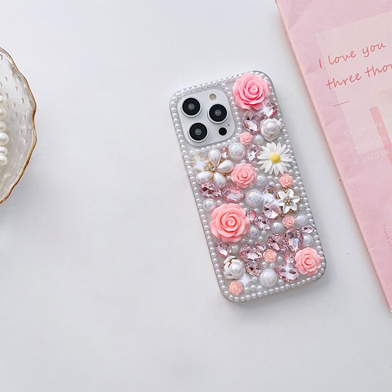 Floral Rhinestone Phone Case