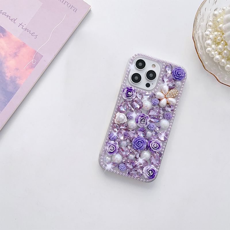 Floral Rhinestone Phone Case