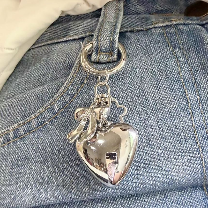 Heart & Bow Alloy Bag Charm / Keyring