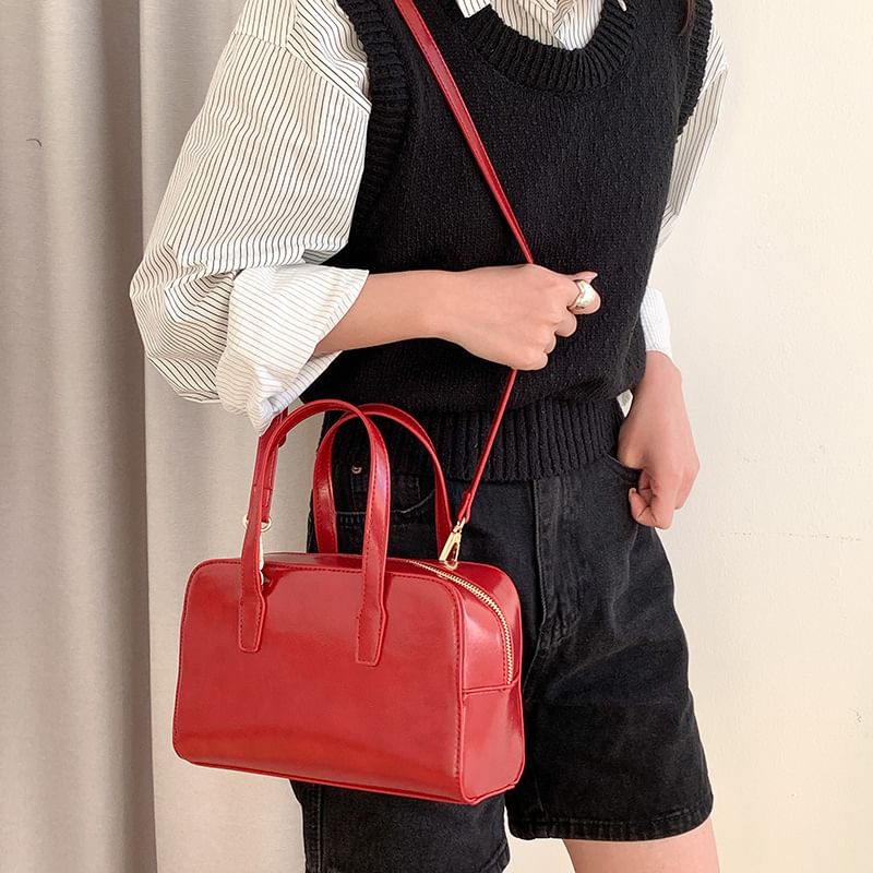 Leather Faux Boston Bag