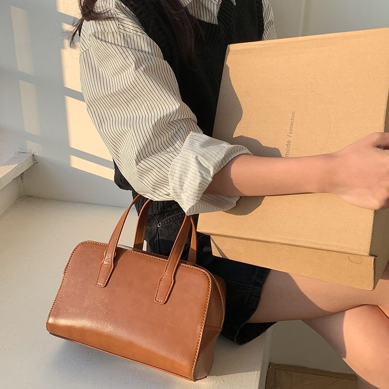Leather Faux Boston Bag
