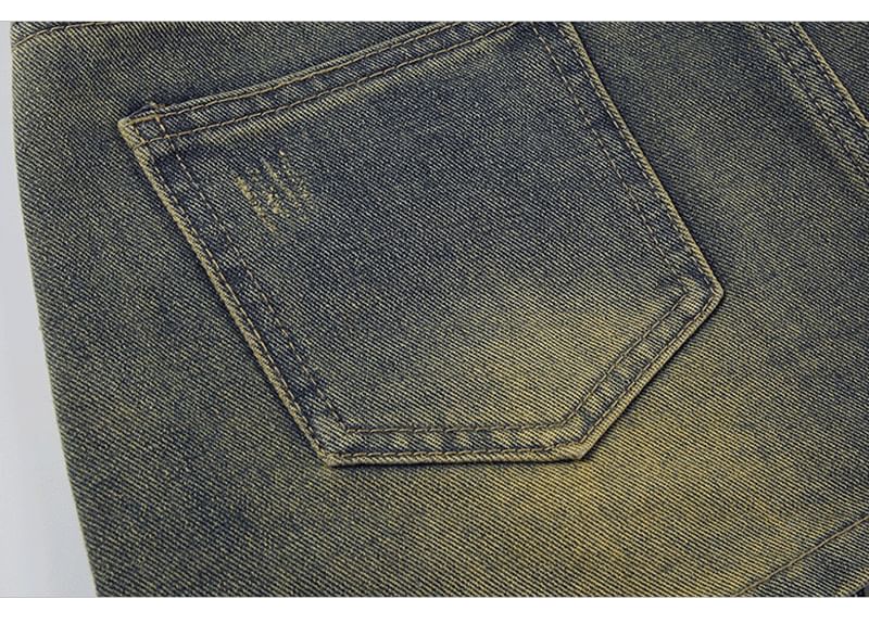 Faded High-Waisted Flared Denim Micro Skirt