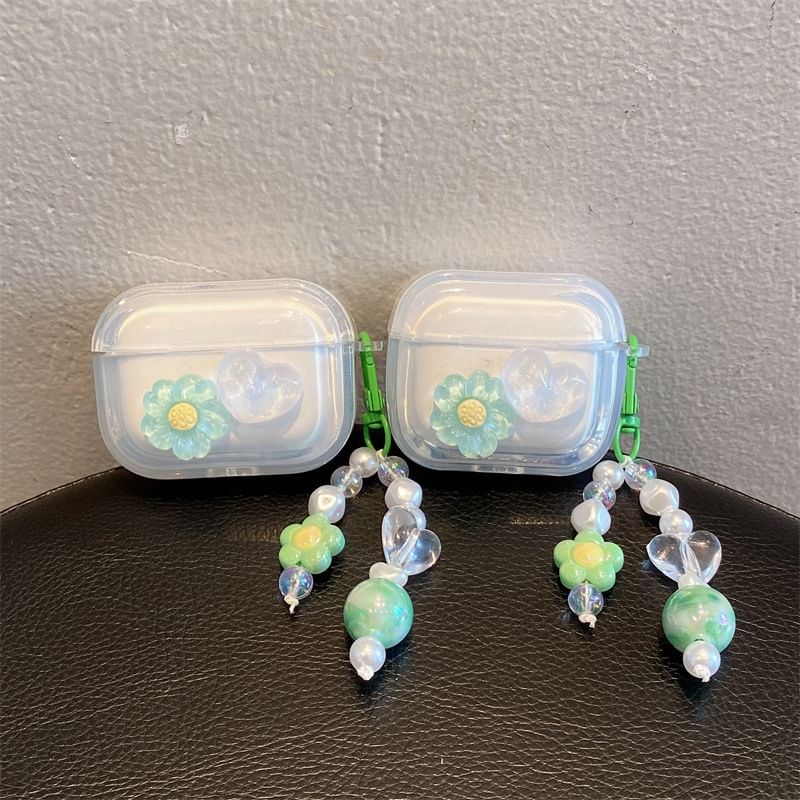 Floral Heart Faux Pearl Charm AirPods / Pro Earphone Case Skin