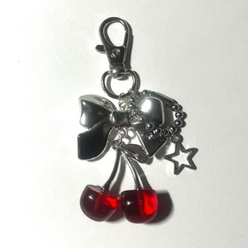 Bow Cherry Alloy Bag Charm Keyring