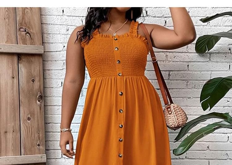 Button-Up Sleeveless Plain A-Line Maxi Dress