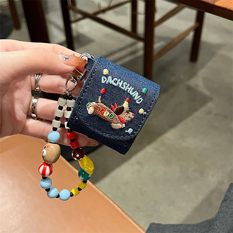 Dog Embroidered Denim Strap AirPods / Pro Earphone Case Skin