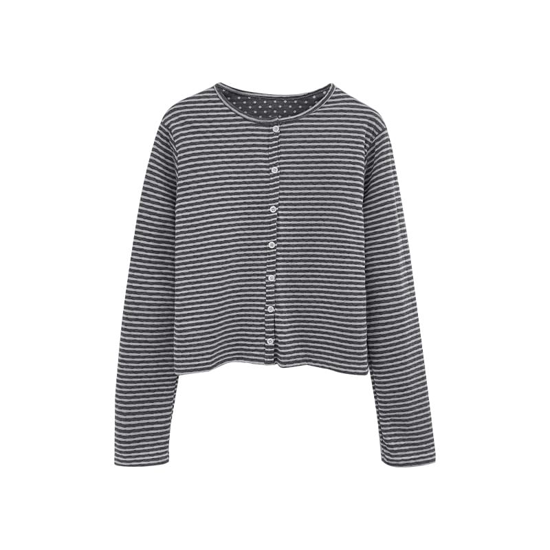 Round Neck Striped Cardigan