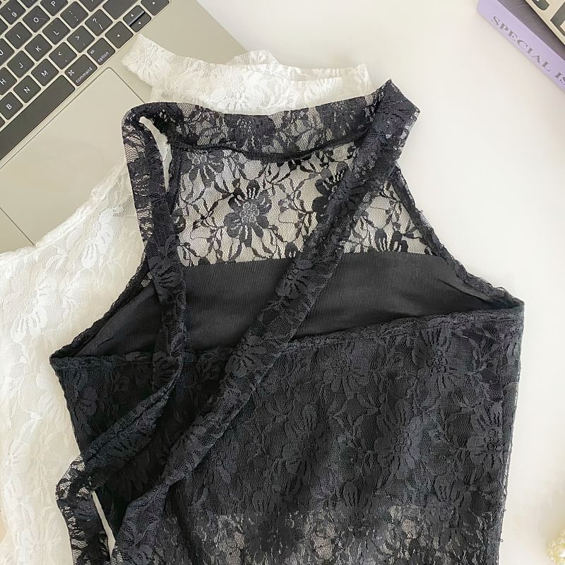 Sleeveless Asymmetric Lace Blouse