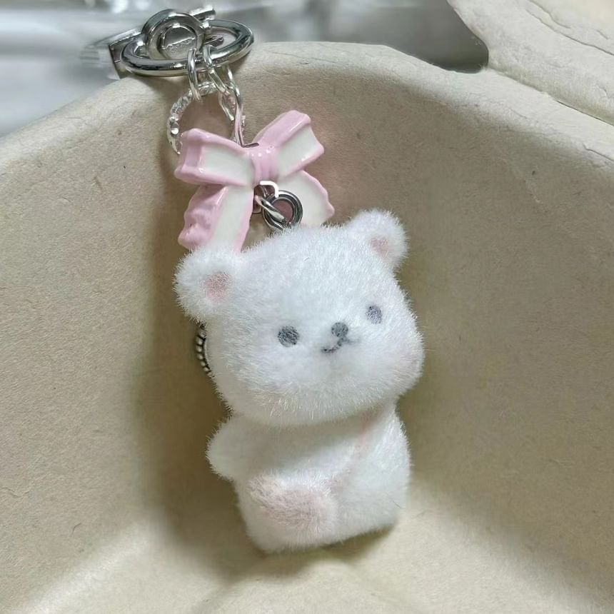 Flocked Bear with Bow Bag Charm
