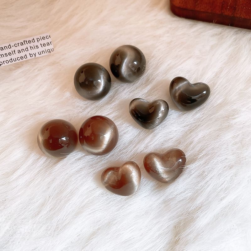 Bead Stud Alloy Heart Earring /