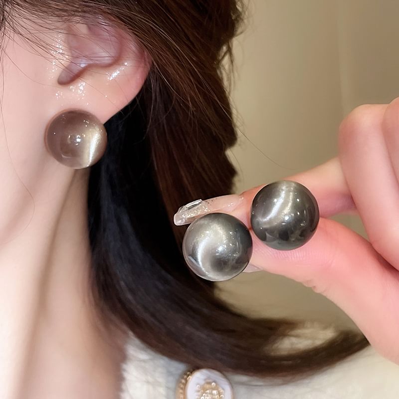 Bead Stud Alloy Heart Earring /
