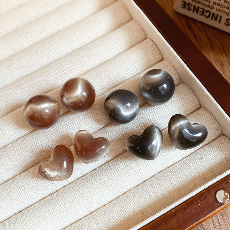 Bead Stud Alloy Heart Earring /