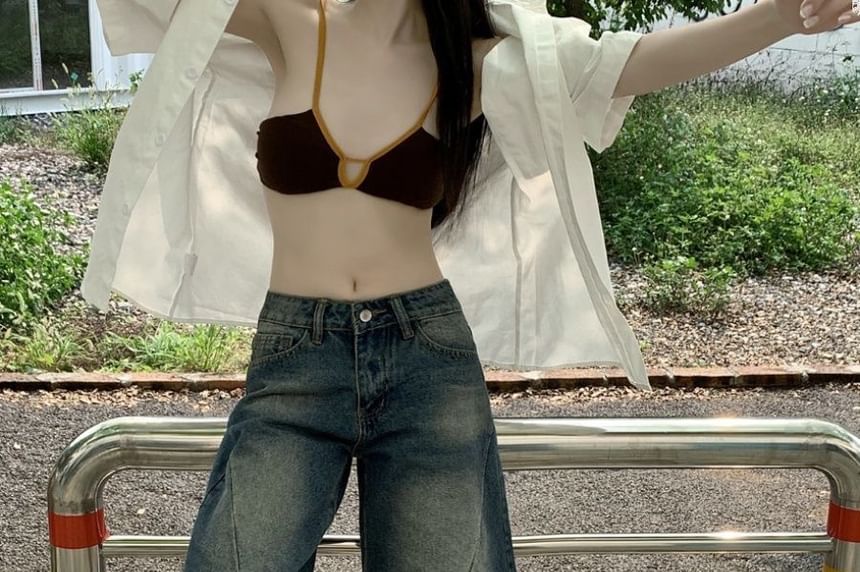 Mid Rise Washed Denim Shorts