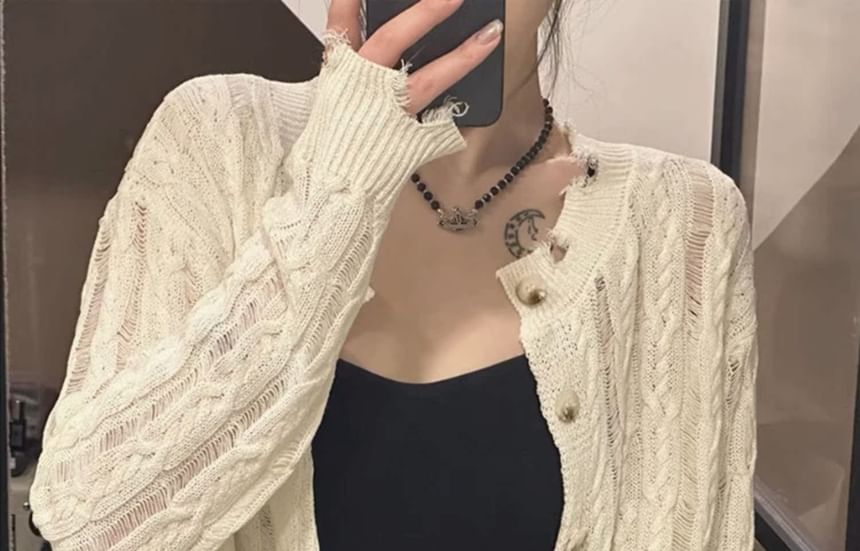 Round Neck Cable Knit Cardigan