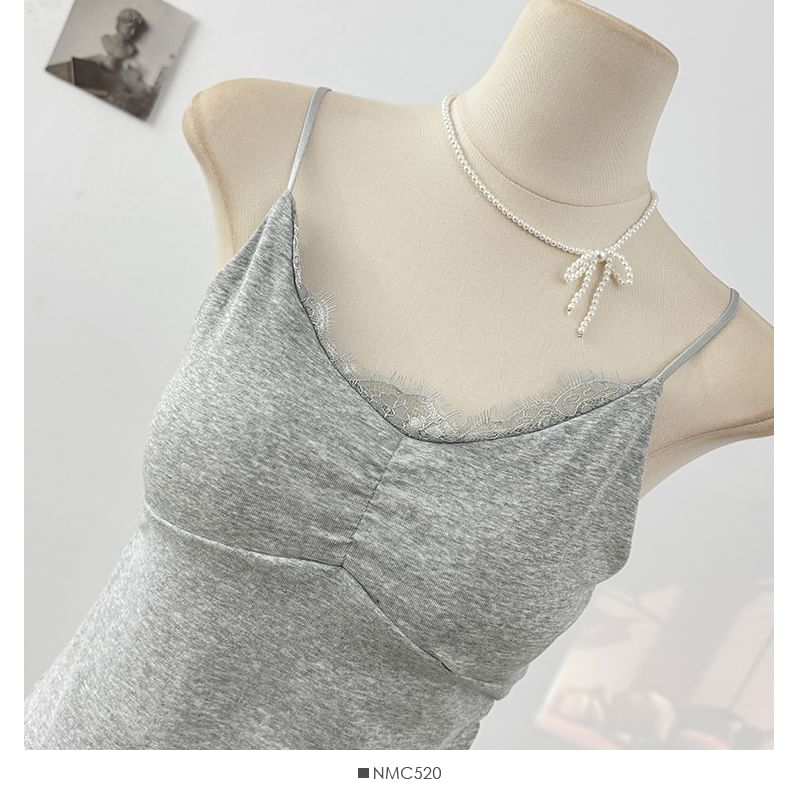 Lace Trim Slim Fit V Neck Crop Cami Top