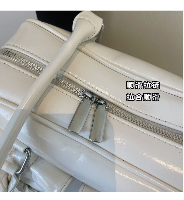 Bow Multi-Pocket Faux Leather Tote Bag / Bag Charm / Set