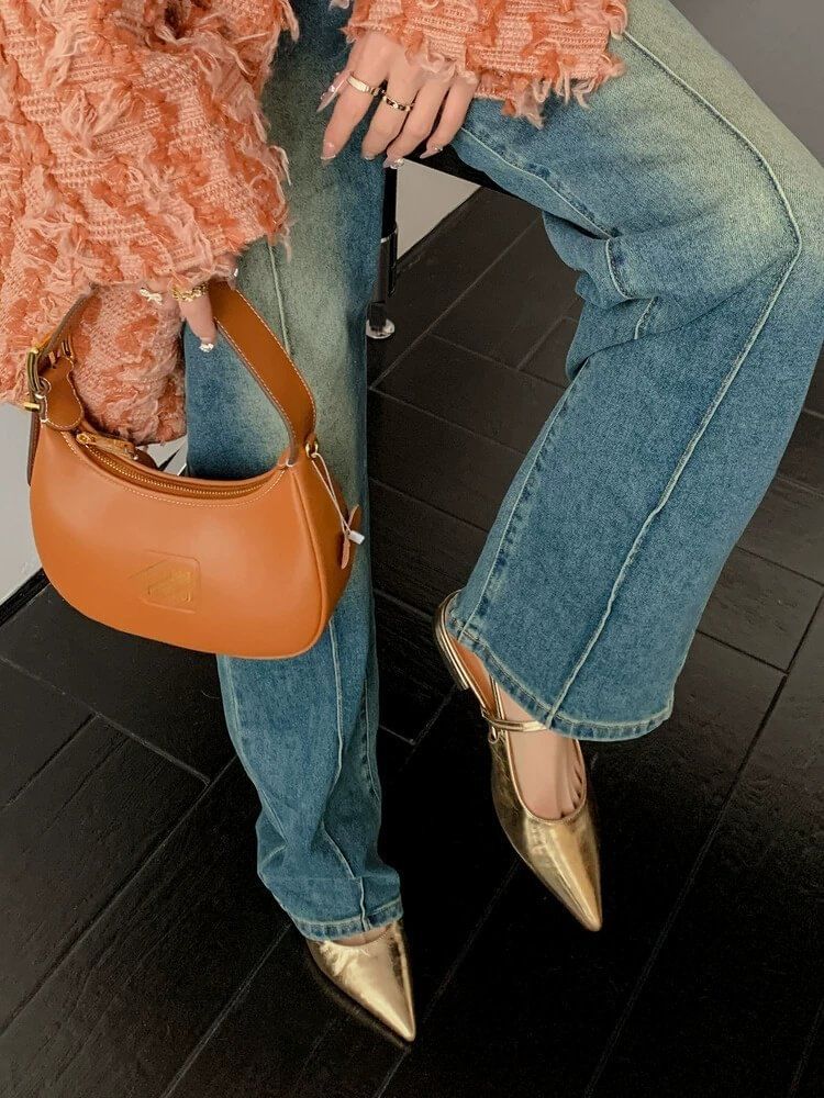 Pointed Heel Mules Low Slingback Toe