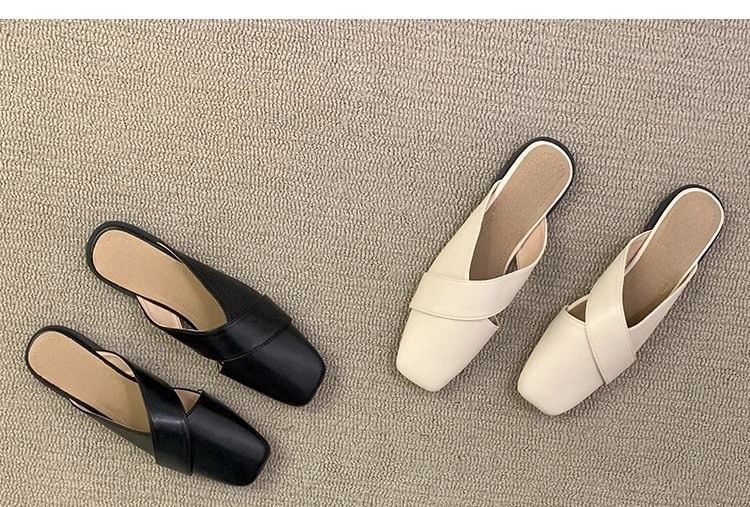 Square Cross Criss Toe Mules