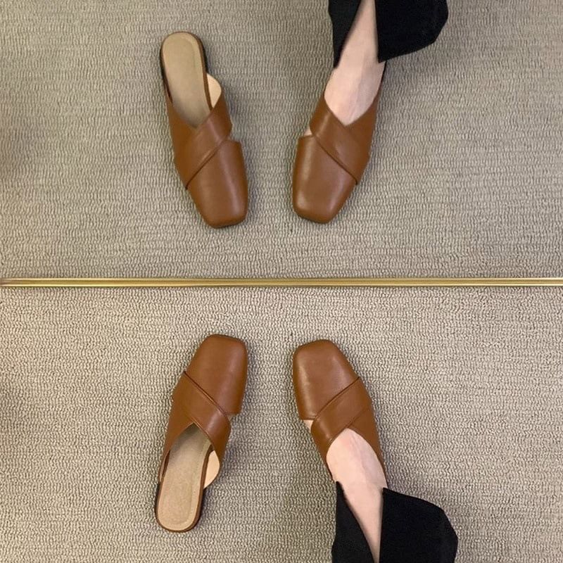 Square Cross Criss Toe Mules