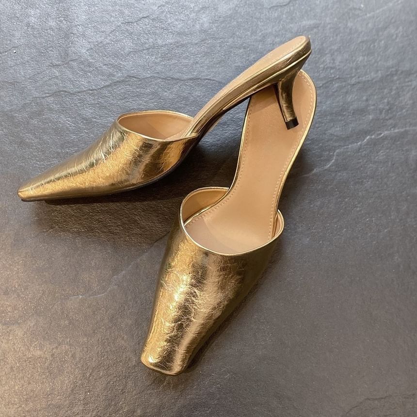 Square Leather Toe Mules Faux Heel Kitten