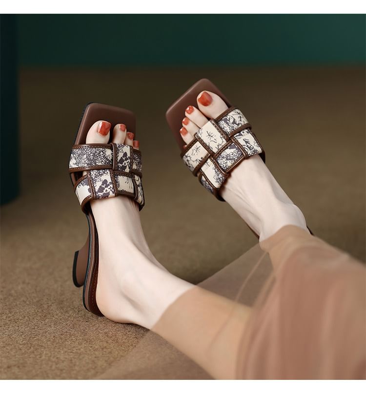 Sandals Woven Heel Print Slide Wedge