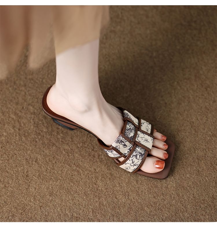 Sandals Woven Heel Print Slide Wedge