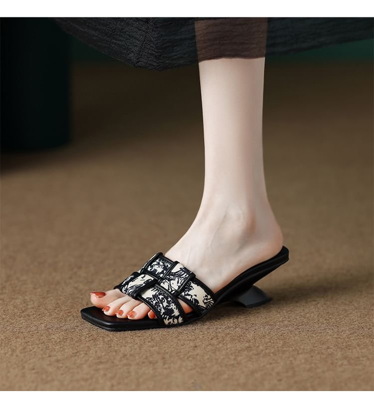 Sandals Woven Heel Print Slide Wedge
