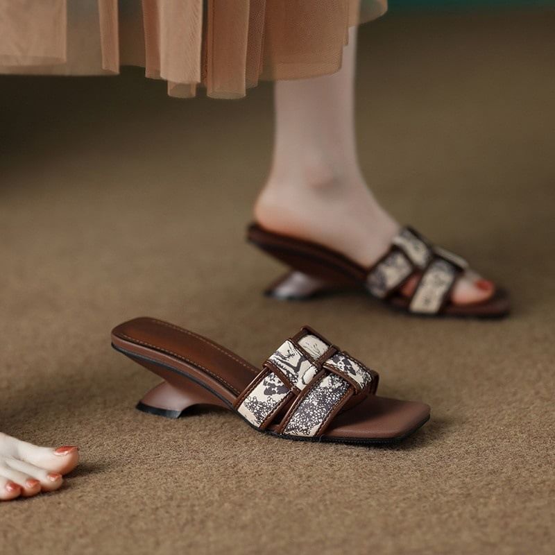 Sandals Woven Heel Print Slide Wedge