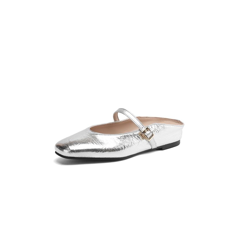 Plain Faux Leather Mary Jane Mules