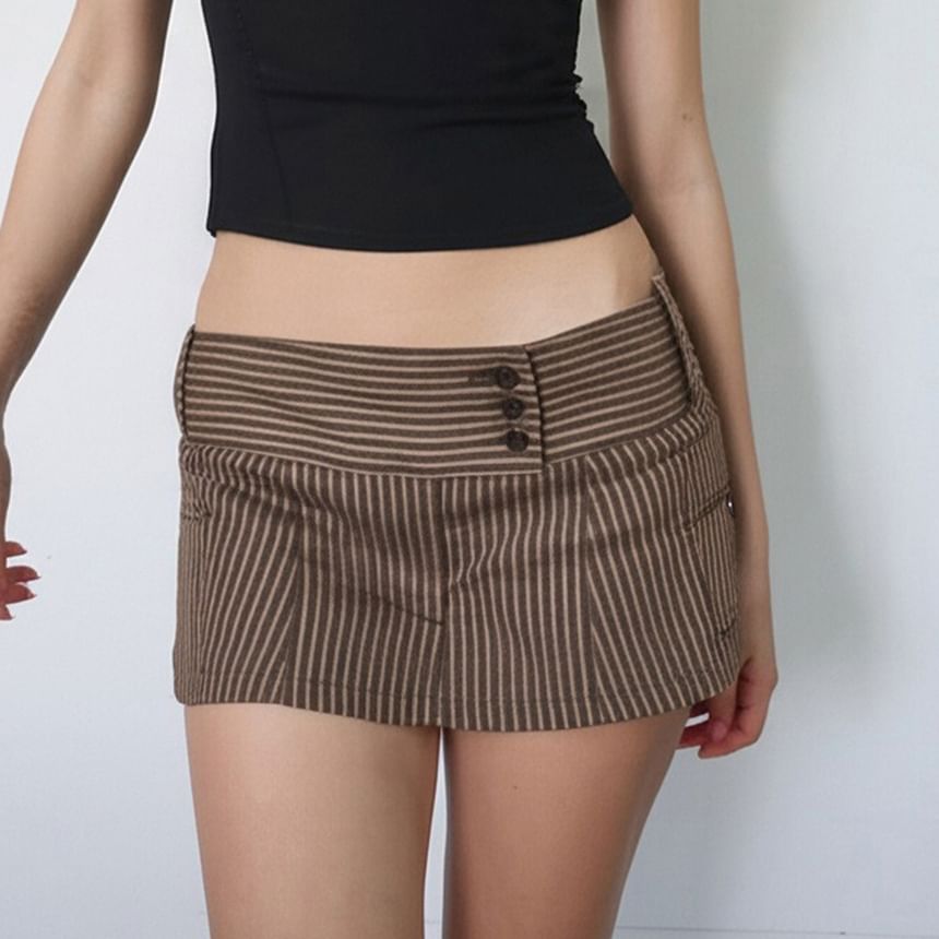 Striped Button Front Mini Pencil Skirt - Low Waist