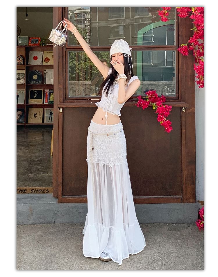 Sheer Maxi Skirt with High-Waist A-Line Shape