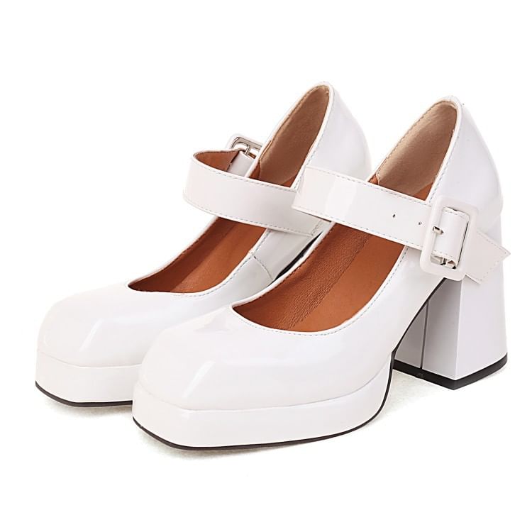Plain Platform Chunky Heel Mary Jane Shoes
