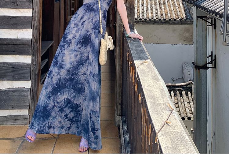 Tie Dye Halter Maxi Sundress - Altfashion Shop