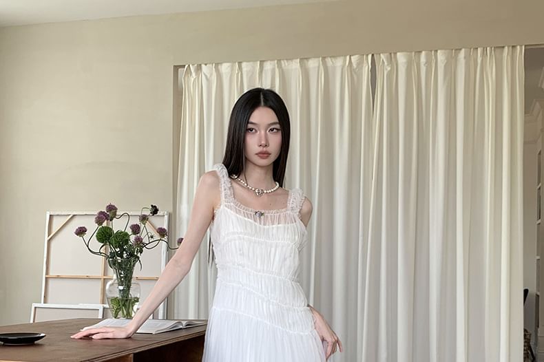 Black Square Neck Lace Maxi A-Line Dress - Altfashion Shop