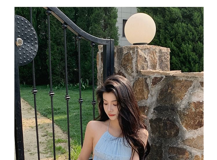 Halter Camisole Top & Tiered Maxi Pencil Skirt Set