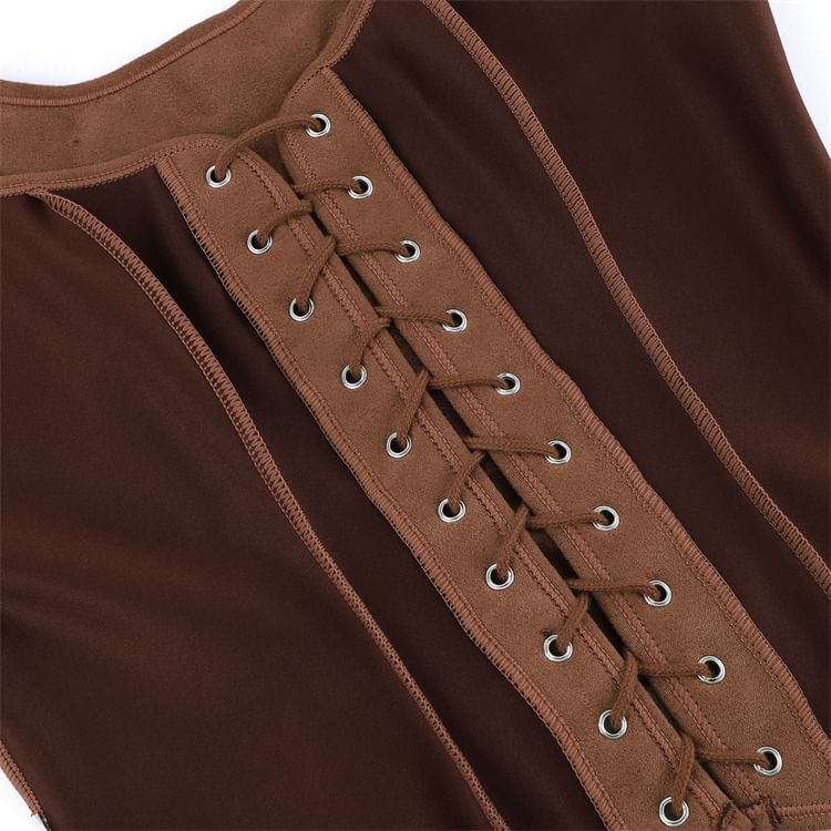 Sleeveless Square Neck Lace Up Bustier Top