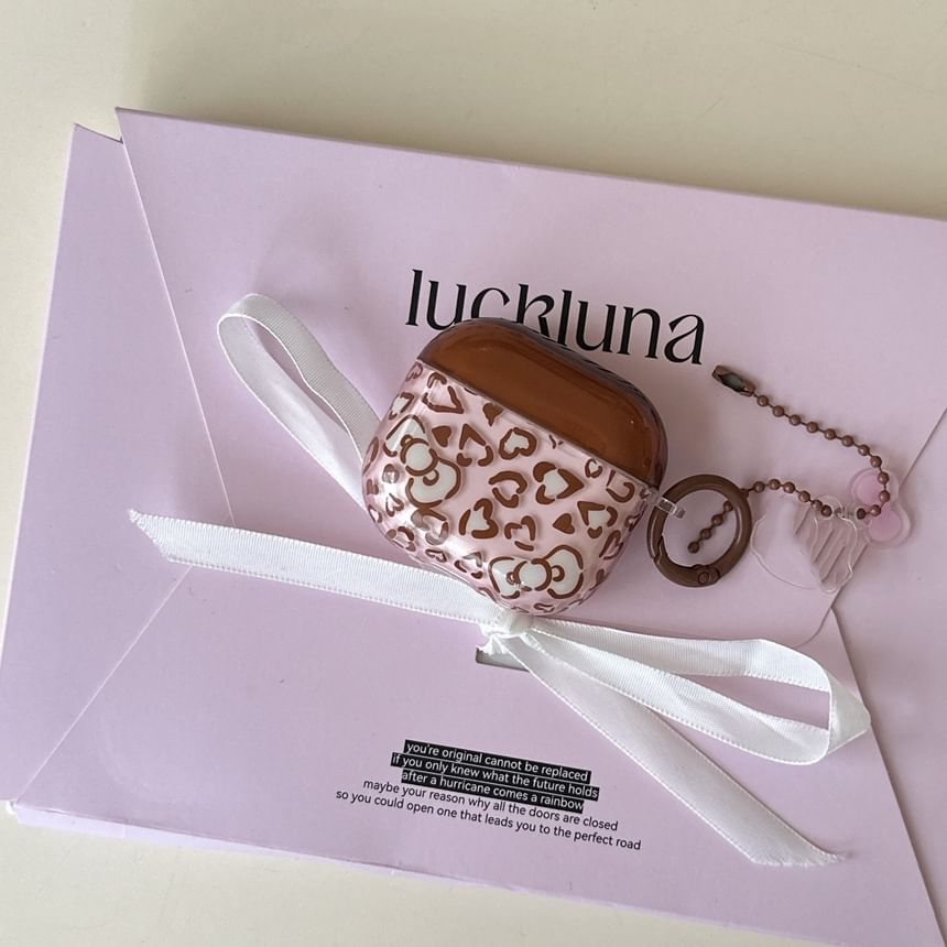 Set: Bow Print AirPods Earphone Case Skin + Ring Hoop